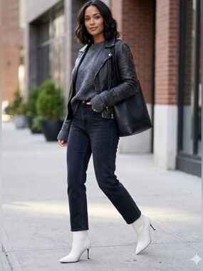 SCHUTZ White Pointed Toe Leather Ankle Boots